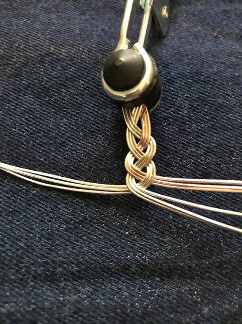 Nancy Chase's Rye Grass Braided Wire Cuff - , Wire Weaving, Weaving, Wire Weaving, Weaving Wire, secure the ends of the wires in the clamp